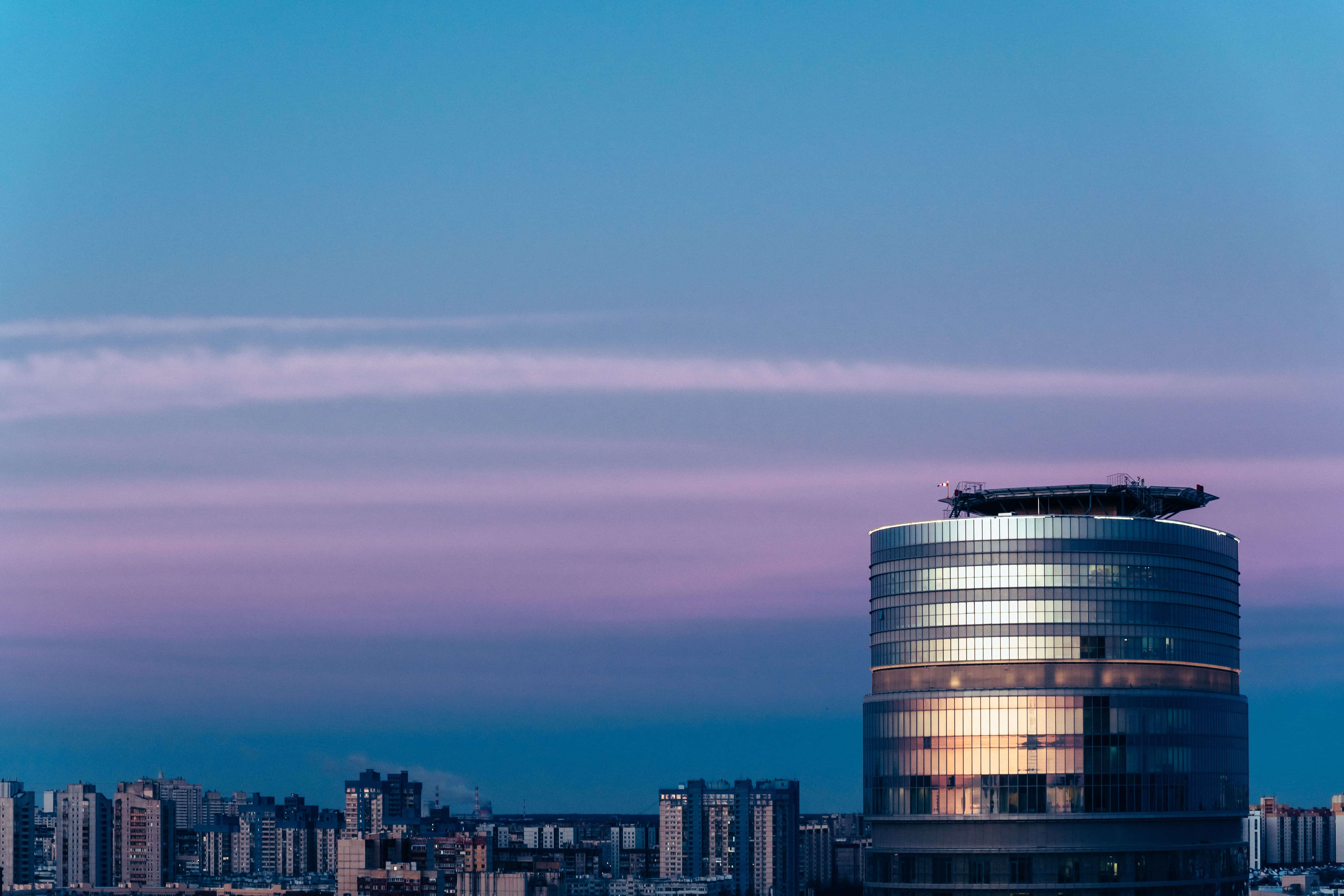 City skyline at dusk
